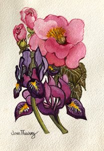 椿とダッチアイリス、 作： Joan Thewsey